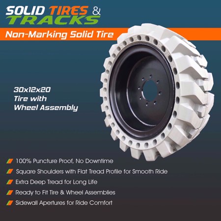 Set of 4,12-16.5 Solid Skid Steer Tires - Non Marking Gray